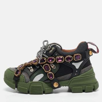 Pre Owned Gucci Multilcolor Leather and Mesh Flashtrek Sneakers Size 35