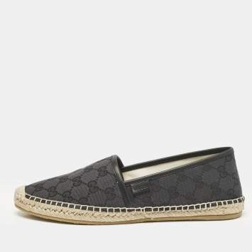 Pre Owned Gucci Black GG Canvas Slip On Espadrille Flats Size 40 