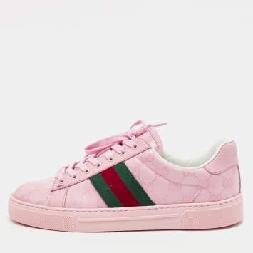 Pre Owned Gucci Pink GG Crystal Canvas Ace Sneakers Size 36