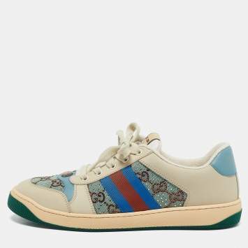 مملوكة مسبقًا Gucci Multicolor Nubuck Leather and Crystal GG Canvas Screener Sneakers Size 41