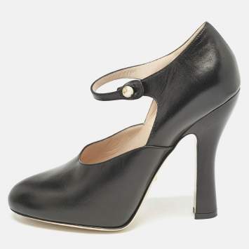 Pre Owned Gucci Black Leather Lesley Ankle Strap Pumps Size 41.5