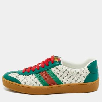 Gucci x Dapper Dan Green/Off White GG Micro Leather G74 Sneakers Size 35