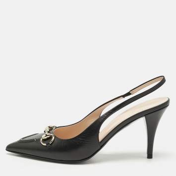 Gucci Black Leather Horsebit Slingback Pumps Size 38