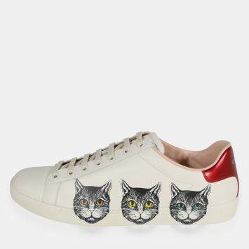 Pre Owned Gucci White Calfskin Mystic White Ace Sneakers 42
