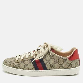 Pre Owned Gucci Beige/Brown GG Supreme Canvas Ace Sneakers Size 42