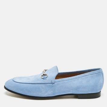 Pre Owned Gucci Light Blue Suede Jordaan Loafers Size 40