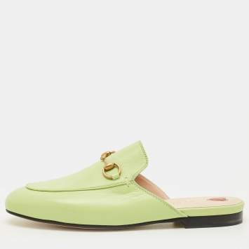 Pre Owned Gucci Princetown Size 37.5 Green Leather Mules