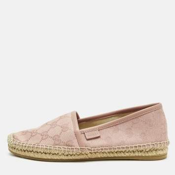 Pre Owned Gucci GG Size 34.5 Pink Canvas Espadrille Flats