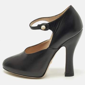 Pre Owned حذاء كعب عالي غوتشي ليزلي جلد أسود مع حزام للكاحل مقاس 41.5