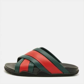 مملوكة مسبقًا Gucci Web Size 35 Multicolor Rubber Slide Sandals