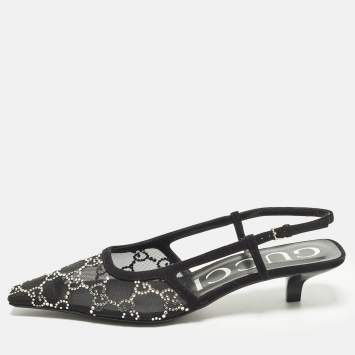 Pre Owned حذاء كعب عالي غوتشي GG  شبك أسود مزخرف مقاس 36