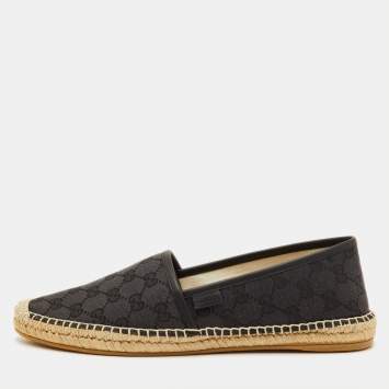 Pre Owned Gucci Size 41 Black GG Canvas and Leather Espadrille Flats
