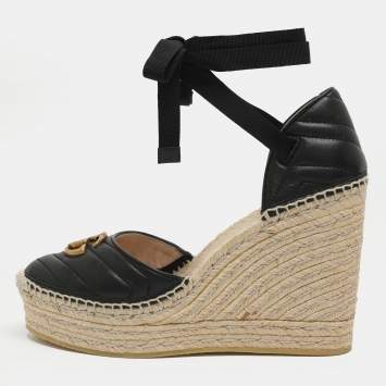 مملوكة مسبقًا حذاء كعب عالي غوتشي مارمونت جلد أسود إسبادريل منصة حذاء للكاحل مقاس 41