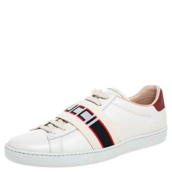 مملوكة مسبقًا Gucci Cream Leather Ace Stripe Low Top Sneakers Size 40