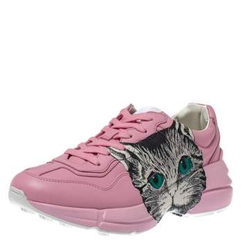 مملوكة مسبقًا Gucci Pink Leather Mystic Cat Rhyton Sneakers Size 38.5