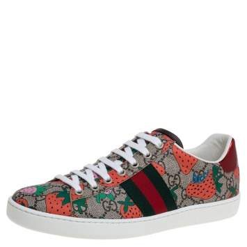 مملوكة مسبقًا Gucci Mulitcolor GG Supreme Canvas Ace Strawberry Sneakers Size 37.5