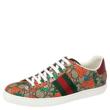 Pre Owned Gucci Brown GG Canvas Ace Strawberry Sneakers Size 38