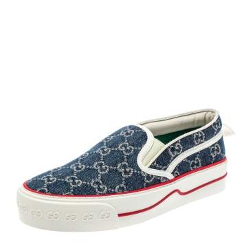 Pre Owned Gucci Blue GG Denim Tennis 1977 Slip On Sneakers Size 38