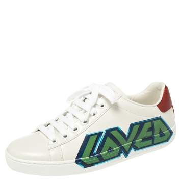 Pre Owned Gucci White Leather Ace Loved Low Top Sneakers Size 35