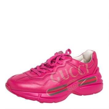 Pre Owned Gucci Pink Leather Rhyton Sneakers Size 40