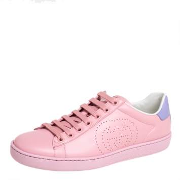 Pre Owned Gucci Pink/Purple Leather New Ace Sneakers Size 37