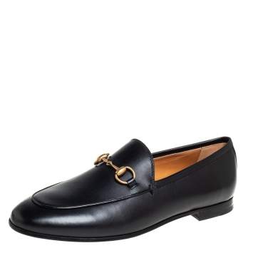 Pre Owned Gucci Black Leather Horsebit Loafers Size 37