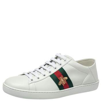 Pre Owned Gucci White Leather Ace Embroidered Bee Low Top Sneakers Size 38.5
