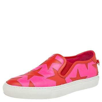 Pre Owned Givenchy Pink Leather Skate Star Print Slip On Sneakers Size 38