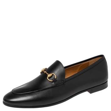 Pre Owned Gucci Black Leather Jordaan Horsebit Loafers Size 37.5