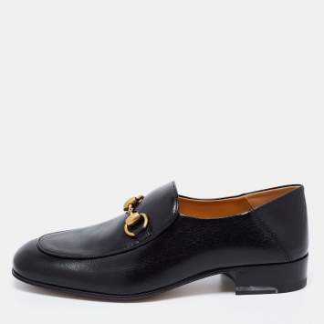 Pre Owned Gucci Black Leather Brixton Horsebit Slip On Loafers Size 37.5