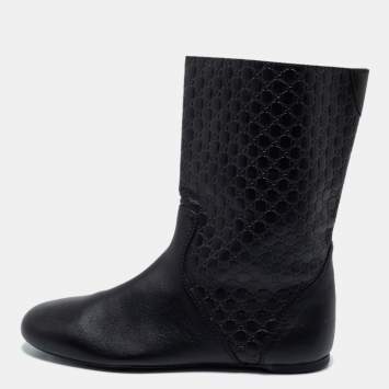 Pre Owned Gucci Black Guccissima Leather Midcalf Boots Size 37
