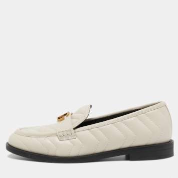 Pre Owned Gucci Cream Matelasse Leather GG Marmont Loafers Size 38