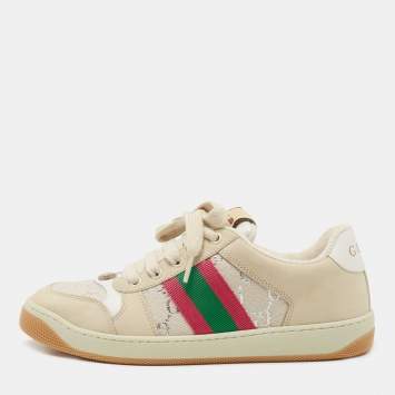 Pre Owned Gucci Multicolor Nubuck Leather Cotton Blend Screener Low Top Sneakers Size 38.5