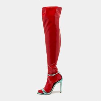 Pre Owned Gucci Red PVC and Patent Knee High Latex Socks Sandals Size 40