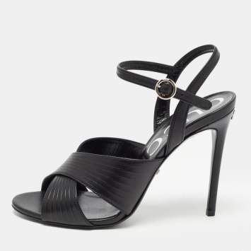 Pre Owned Gucci Black Leather Betsy Ankle Strap Sandals Size 40