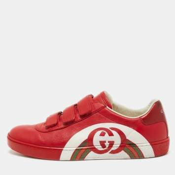 Pre Owned Gucci Red Leather New Ace Velcro Sneakers Size 37.5