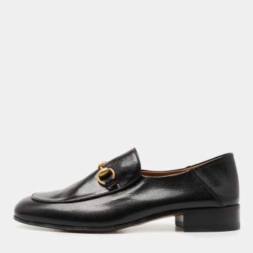 Pre Owned Gucci Black Leather Horsebit Square Toe Loafers Size 40
