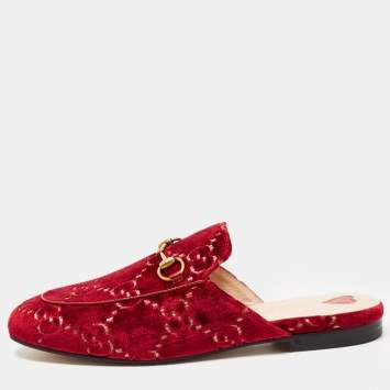 مملوكة مسبقًا Gucci Pink GG Velvet Princetown Flat Mules Size 38