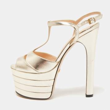 Pre Owned Gucci Gold Leather Angel Sandals Size 36