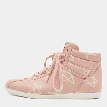 Pre Owned Gucci Pink Leather GG Ghost Graffiti High Top Sneakers Size 36