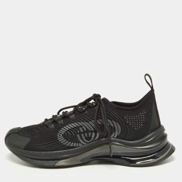 Pre Owned Gucci Black Knit Fabric Run Sneakers Size 39.5