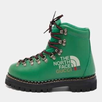 Pre Owned Gucci X The North Face Green Leather  Lace-up Boots Size 38