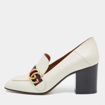 Pre Owned Gucci Cream Leather Peyton Loafer Pumps Size 39