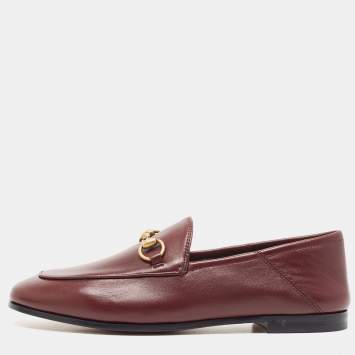 Pre Owned Gucci Burgundy Leather Horsebit Foldable Loafers Size 36.5