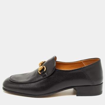 Pre Owned Gucci Black Leather Horsebit Foldable Loafers Size 36