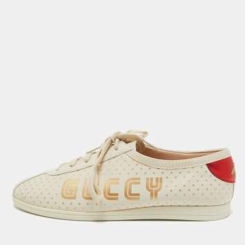 Pre Owned Gucci Cream Leather Falacer Low Top Sneakers Size 40