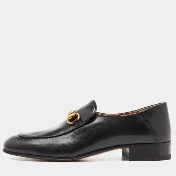 Pre Owned Gucci Black Leather Horsebit Loafers Size 38.5