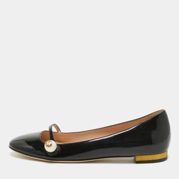 Pre Owned Gucci Black Patent Leather GG Pearl Embellished Ballet Flats Size 37.5