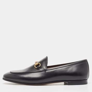 Pre Owned Gucci Black Leather Jordaan Loafers Size 38.5