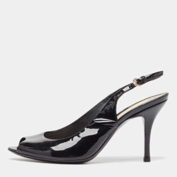 Pre Owned Gucci Black Patent Peep Toe Slingback Pumps Size 36.5     